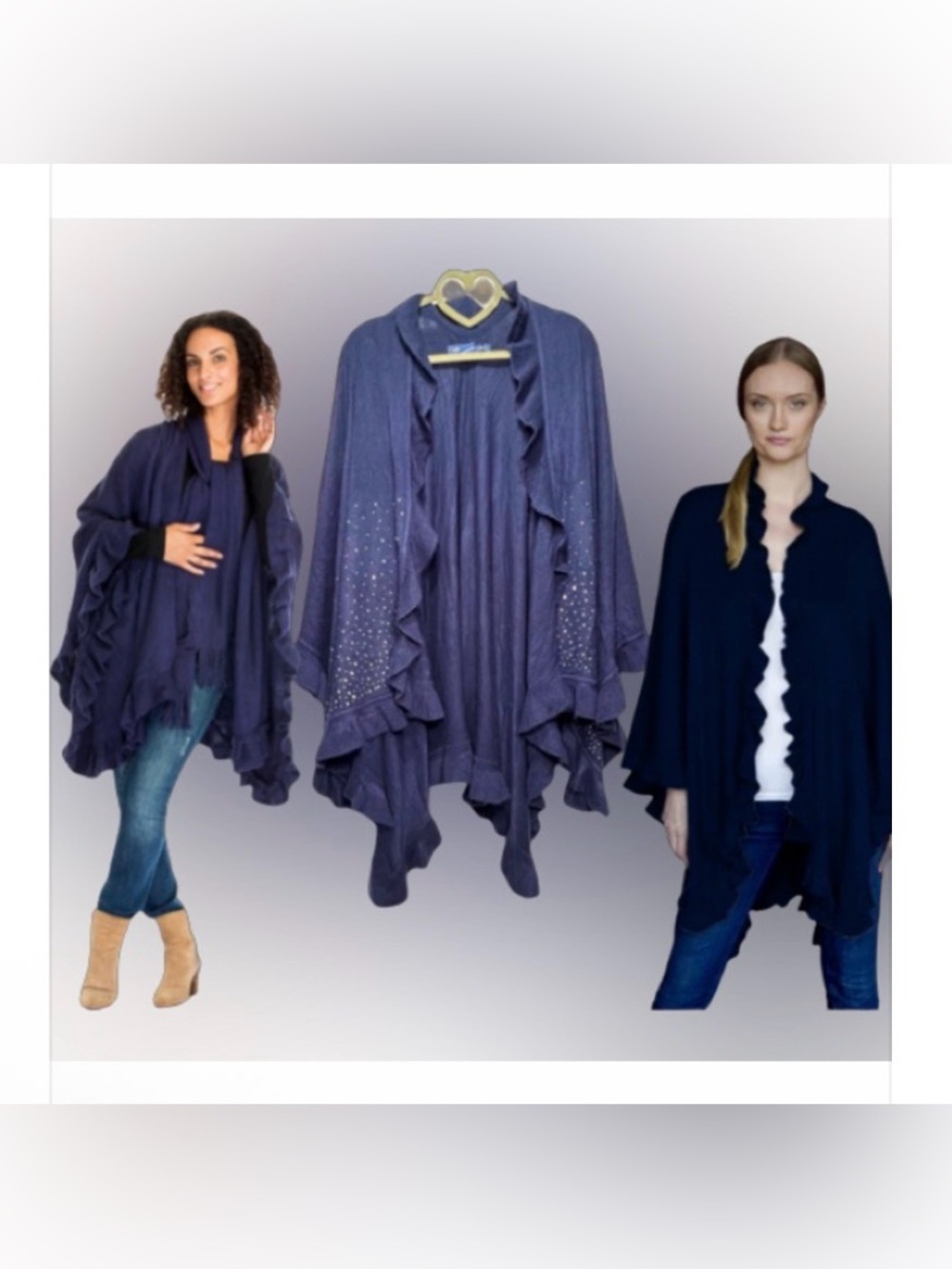 🌺Adrienne Vittadini Ruffled Sweater Shaw| Cape. Soft, sparkling rhinestones🌸🌺